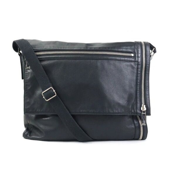 Auth DIOR HOMME Shoulder Bag Black Leather - Picture 1 of 14